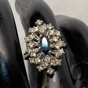 18kt Gold Filled Silver Ring With Saphire Marquise Encircling Cz Stones